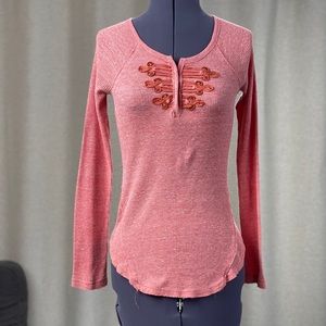 Pinky Peach Henley with neck detailing